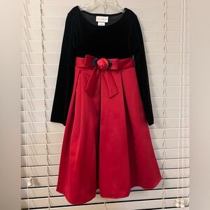 Jenny & Me Girls Size 5 Red Black Christmas Holiday Velvet Stain Rose Bow Dress